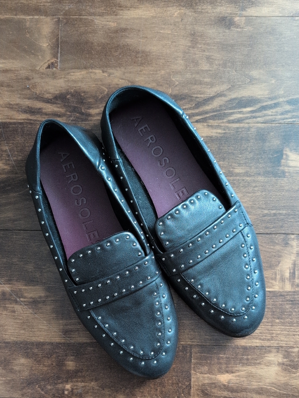 AEROSOLES Black Studded Leather Loafers Beatrix Size 9